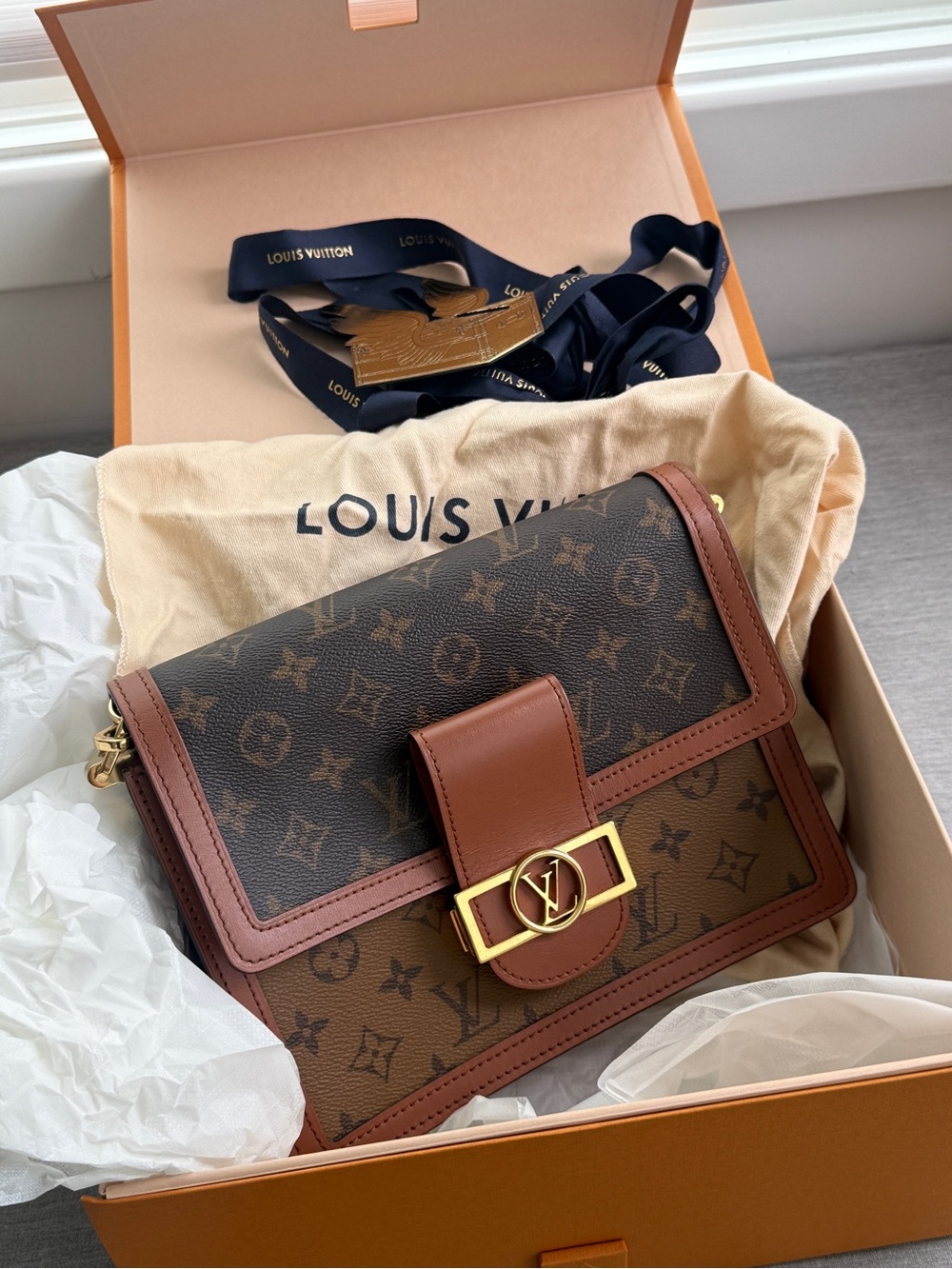 Louis Vuitton Dauphine MM Shoulder Bag with Gold Hardware w/dustbag box receipt